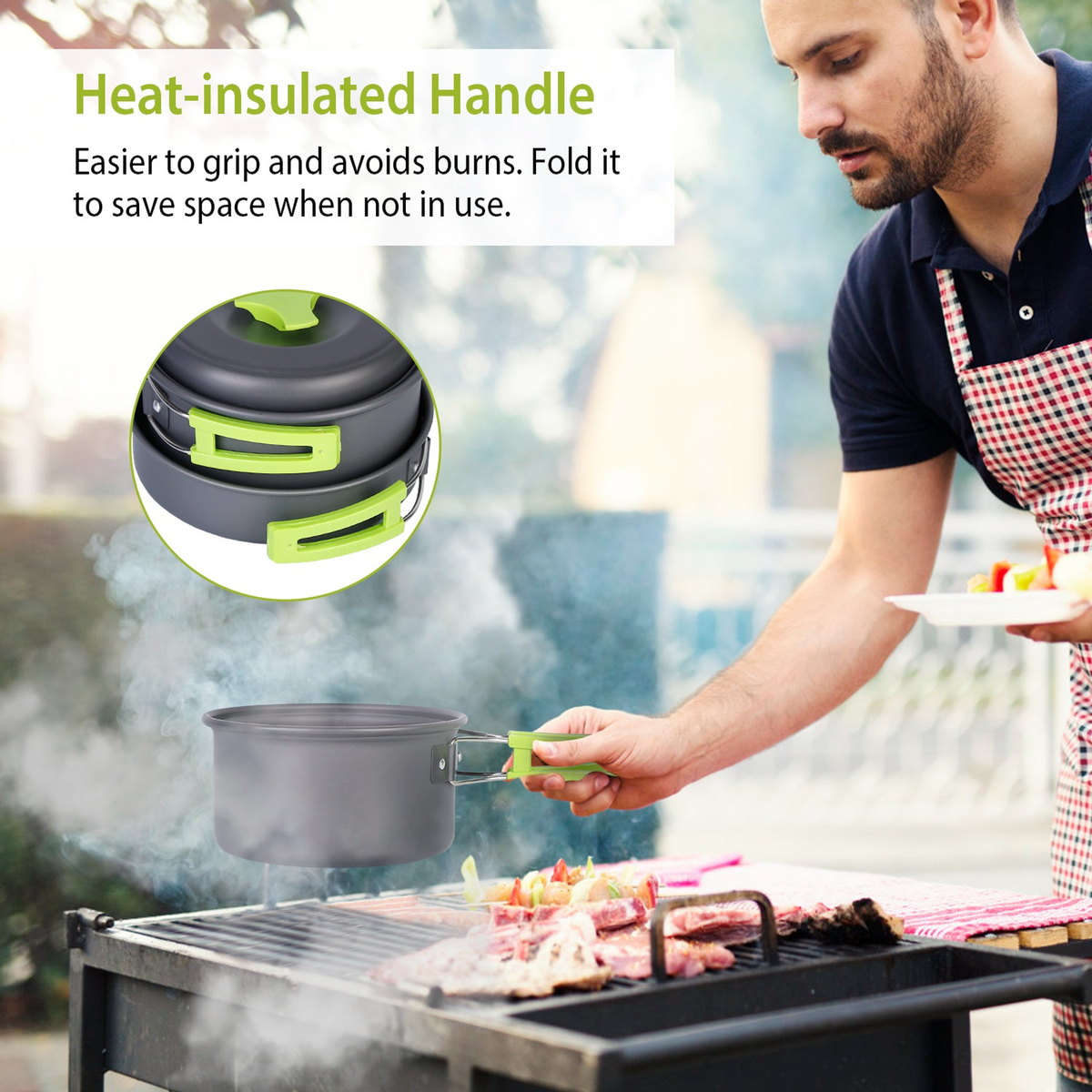 9-Piece Camping Cookware Set with Nonstick Pot and Pan