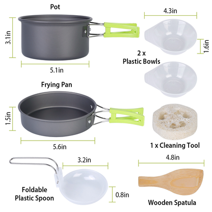 9-Piece Camping Cookware Set with Nonstick Pot and Pan