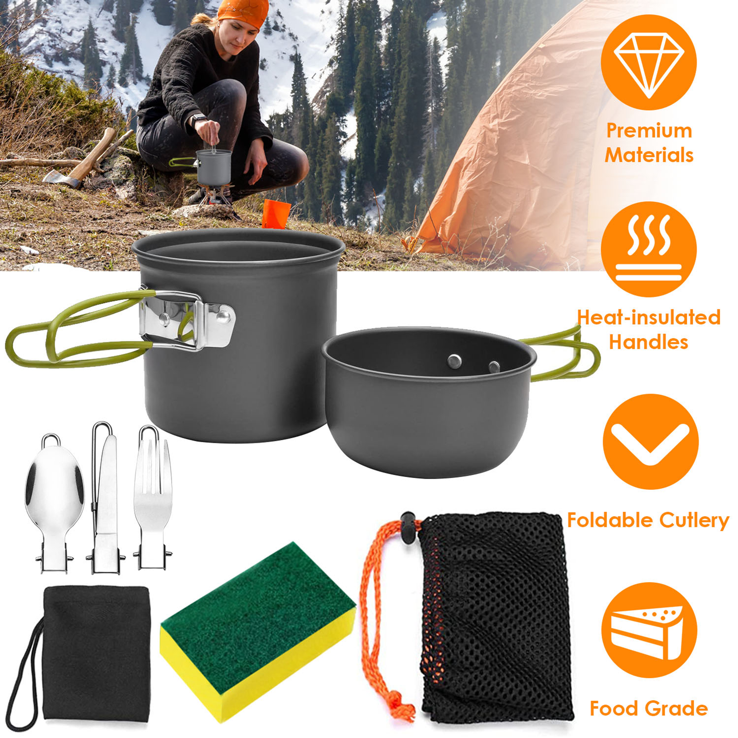 8-Piece Camping Cookware Set, Anodized Aluminum