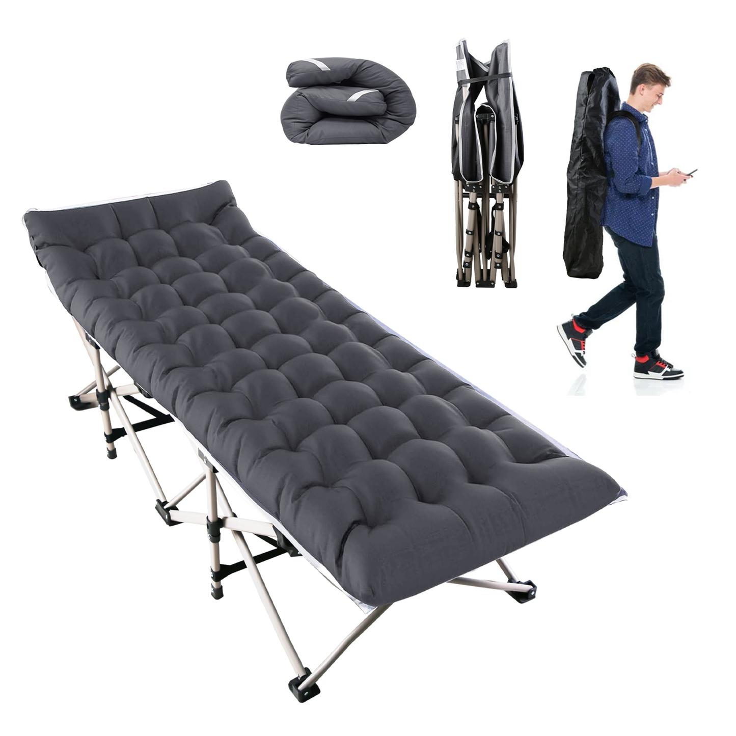 Folding Camping Cot Portable Sleeping Bed - Black
