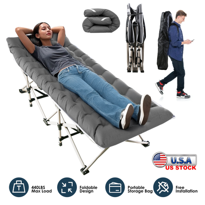 Folding Camping Cot Portable Sleeping Bed (Grey)