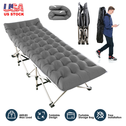 Folding Camping Cot Portable Sleeping Bed (Grey)