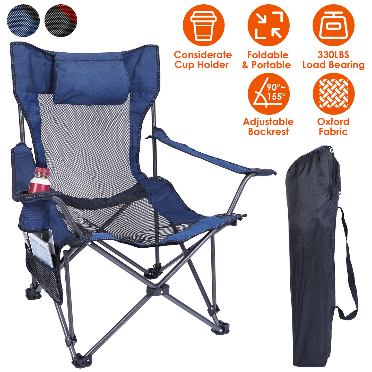 Foldable Heavy-Duty Camping Chair 330 lb Steel Lawn Chair