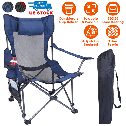 Foldable Heavy-Duty Camping Chair 330 lb Steel Lawn Chair