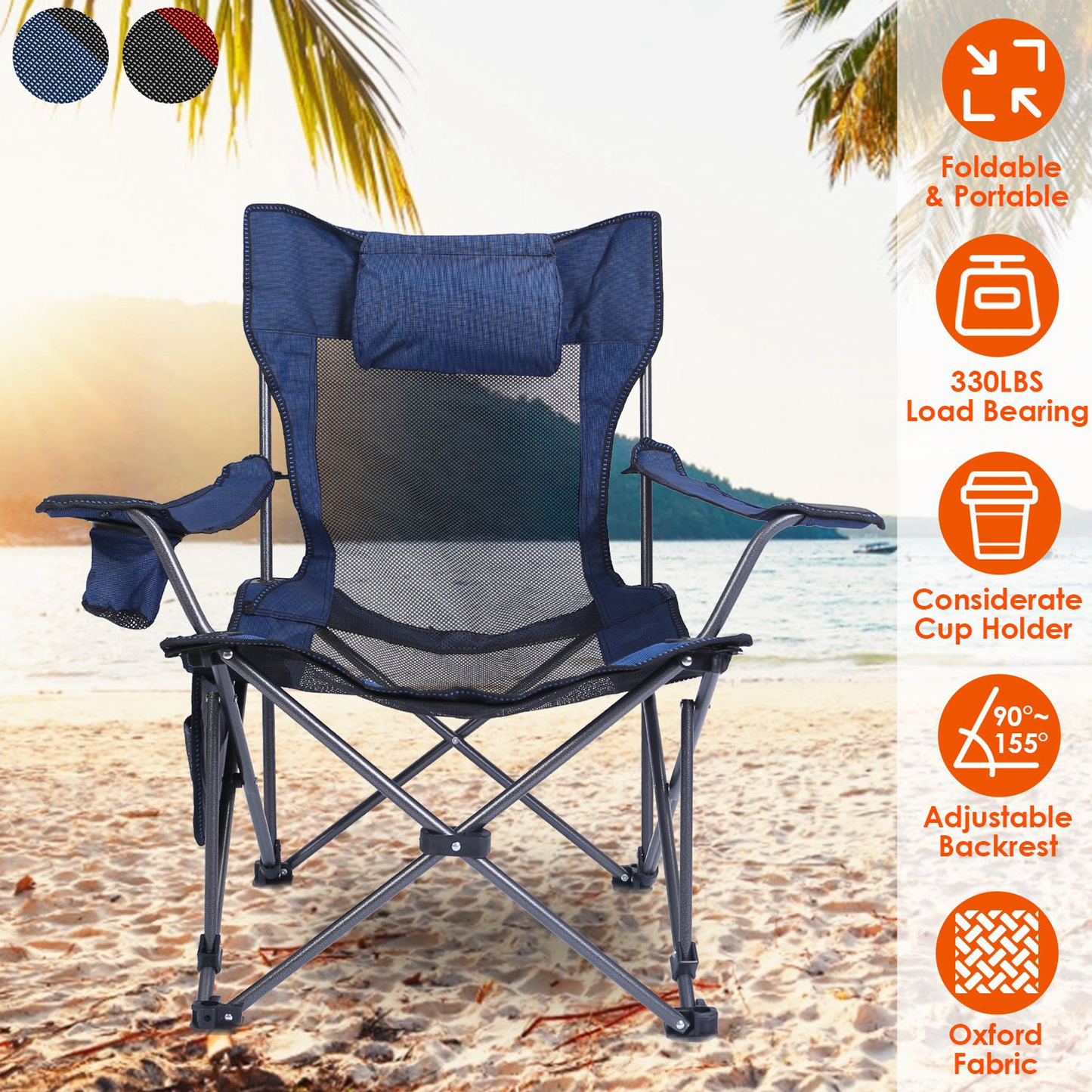Foldable Heavy-Duty Camping Chair 330 lb Steel Lawn Chair