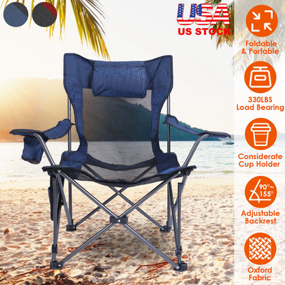 Foldable Heavy-Duty Camping Chair 330 lb Steel Lawn Chair
