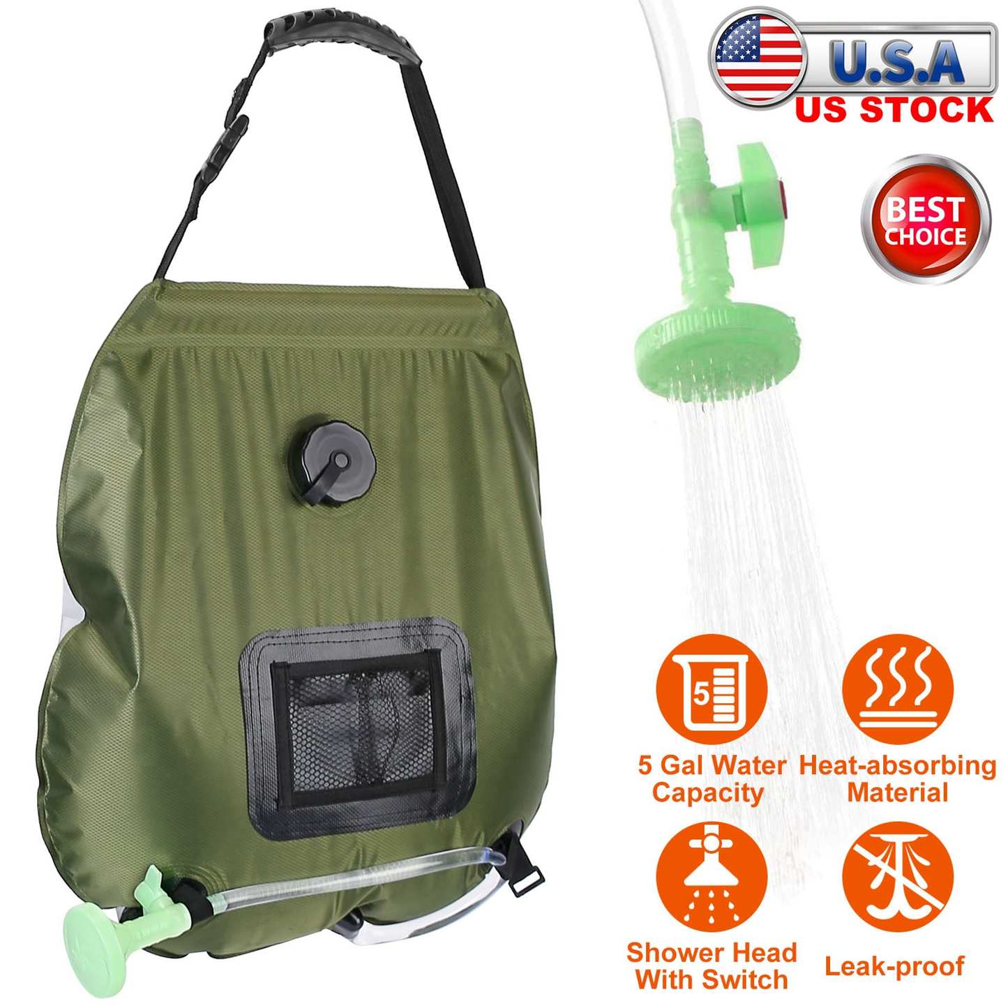 5-Gallon Solar Heating Camping Shower Bag