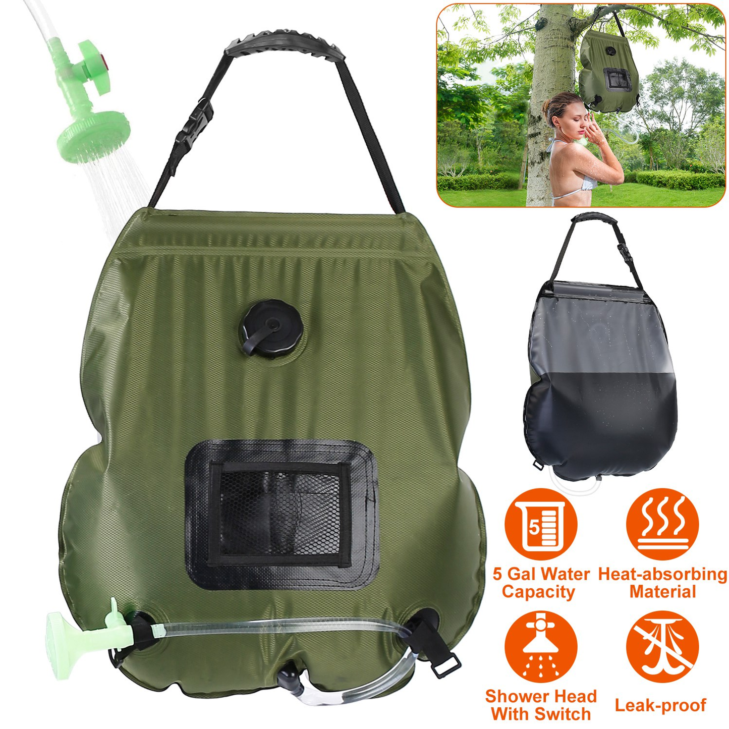 5-Gallon Solar Heating Camping Shower Bag