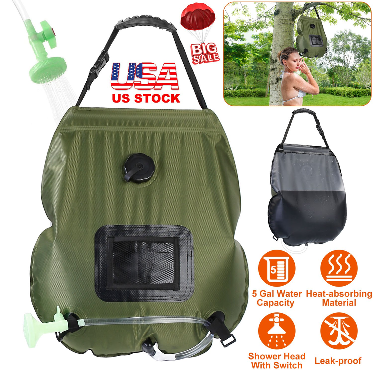 5-Gallon Solar Heating Camping Shower Bag