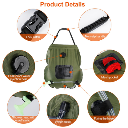 5-Gallon Solar Heating Camping Shower Bag