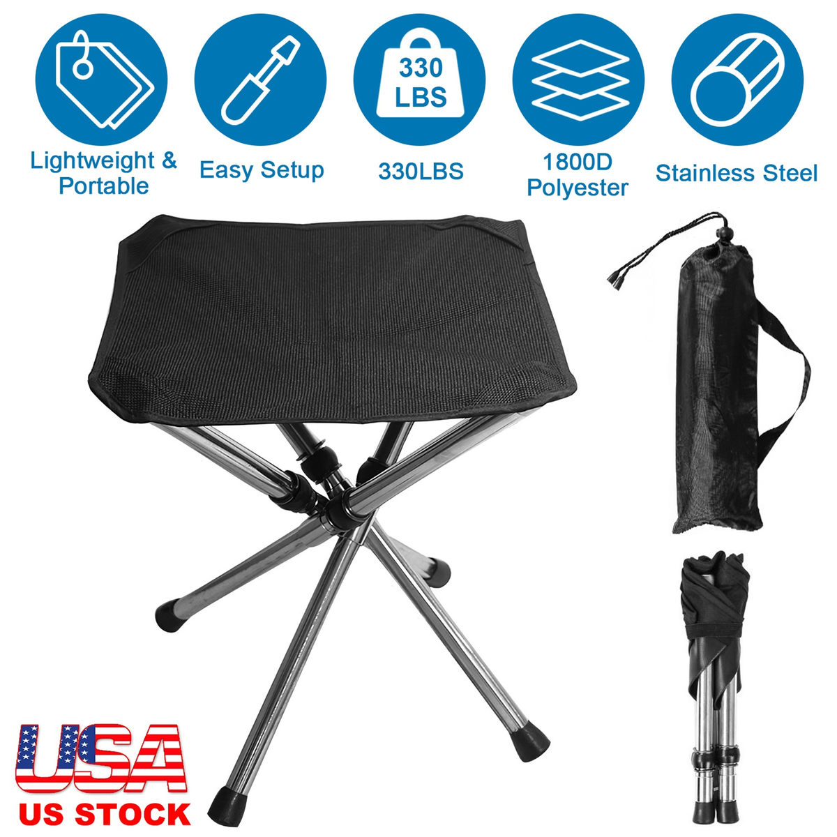 Foldable Portable Camping Stool (Black)