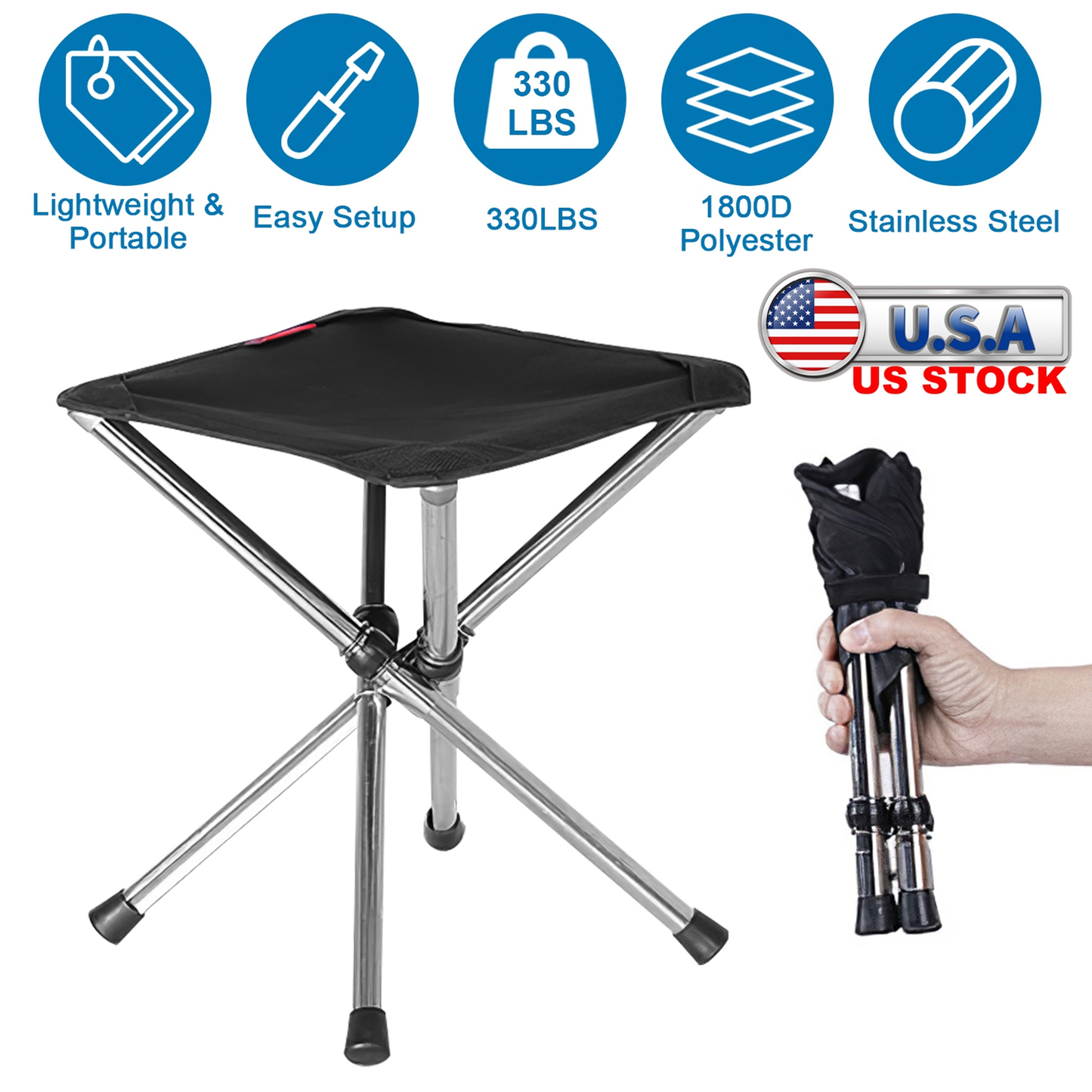 Foldable Portable Camping Stool (Black)