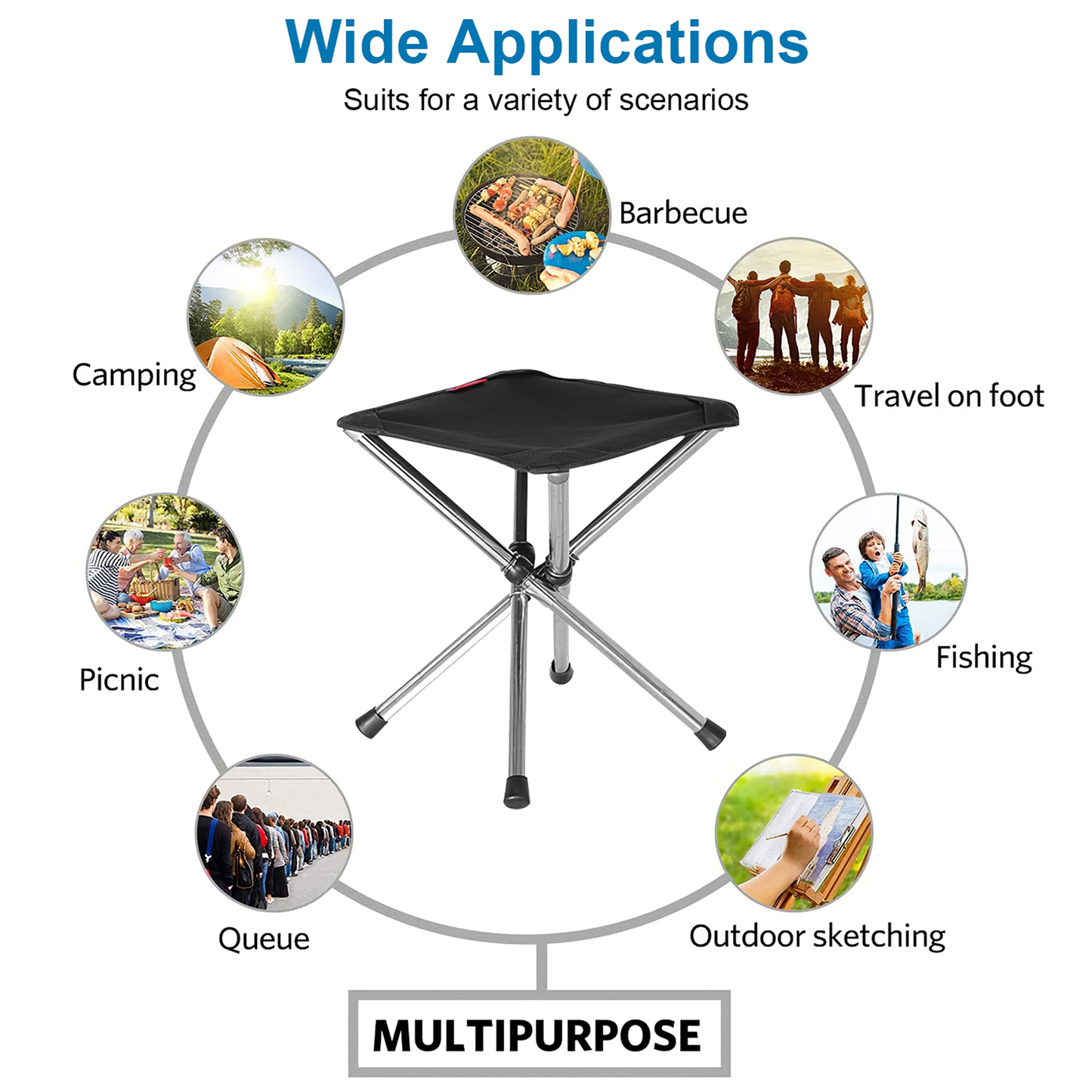 Foldable Portable Camping Stool (Black)