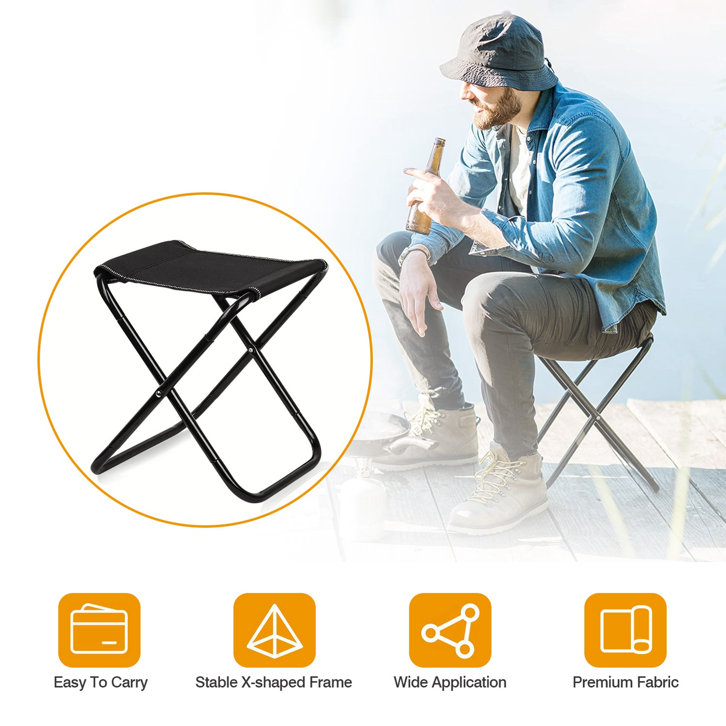 Foldable Camping Stool Portable Travel Chair, Black