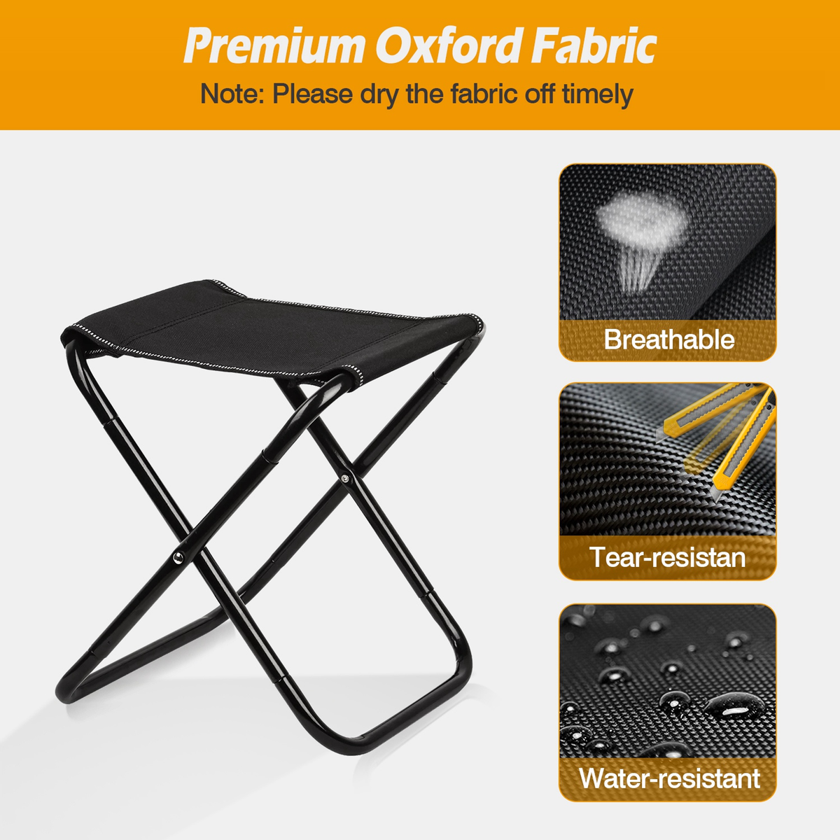 Foldable Camping Stool Portable Travel Chair, Black