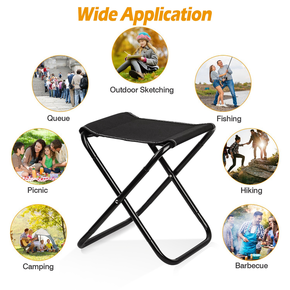 Foldable Camping Stool Portable Travel Chair, Black