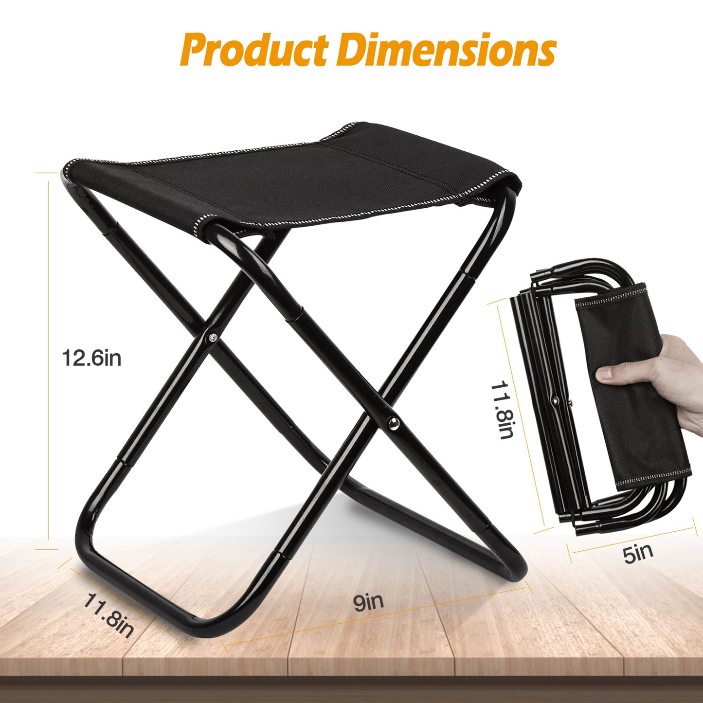 Foldable Camping Stool Portable Travel Chair, Black