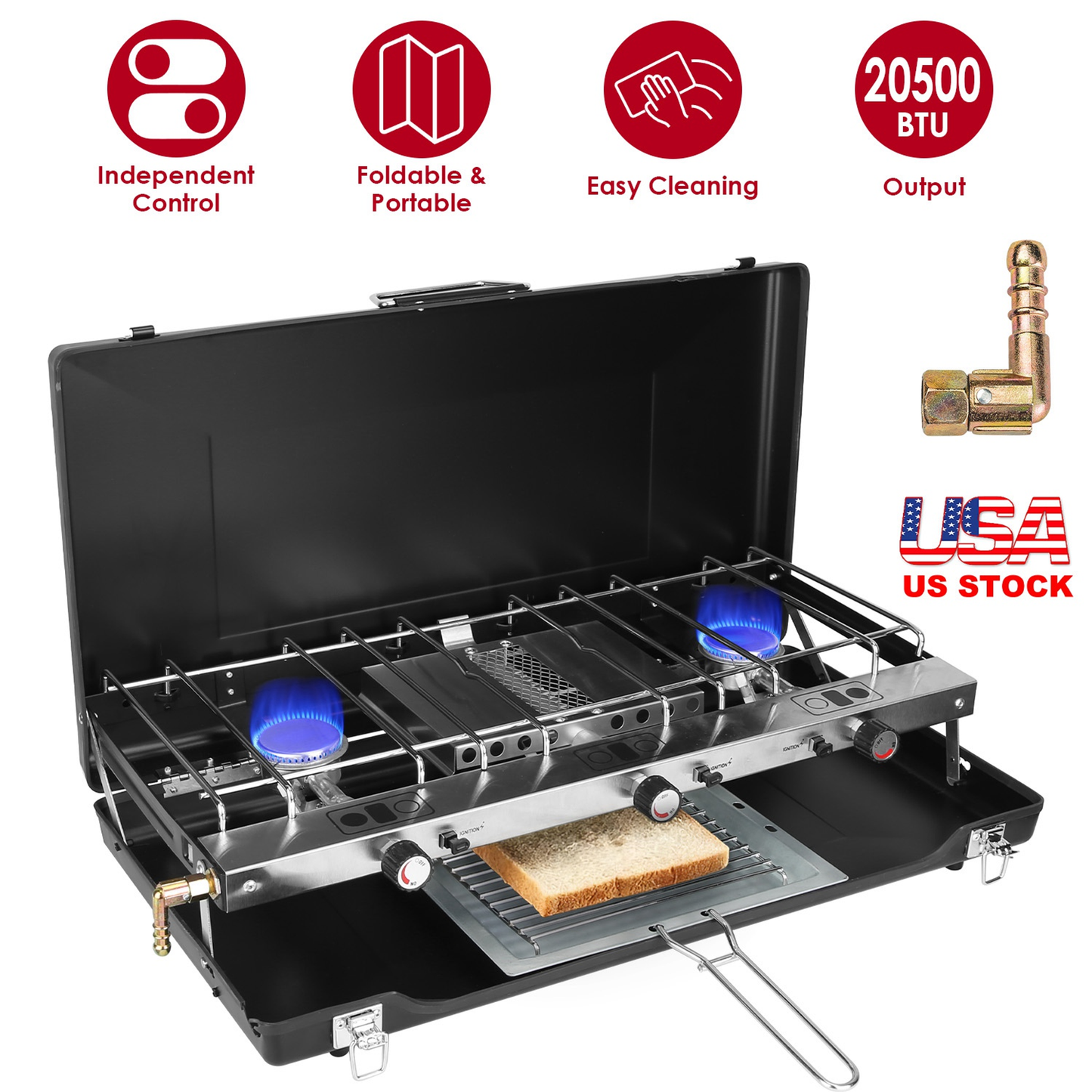 3 Burner Portable Camping Stove 20000 BTU