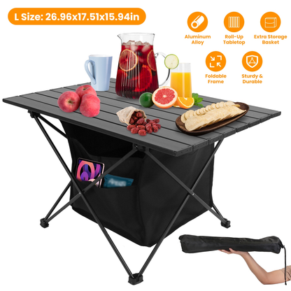 Foldable Aluminum Camping Table with Storage Basket (Large)