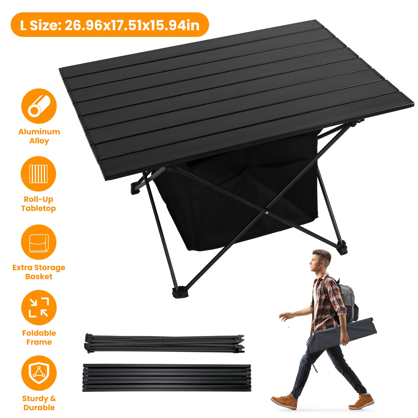 Foldable Aluminum Camping Table with Storage Basket (Large)