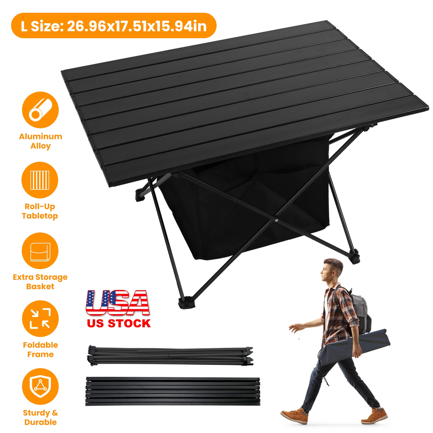 Foldable Aluminum Camping Table with Storage Basket (Large)