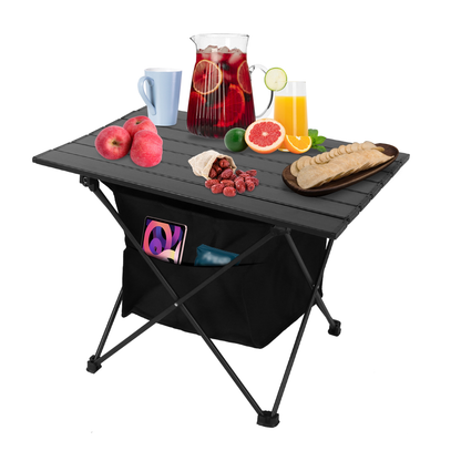 Foldable Roll-Up Camping Table with Storage Basket