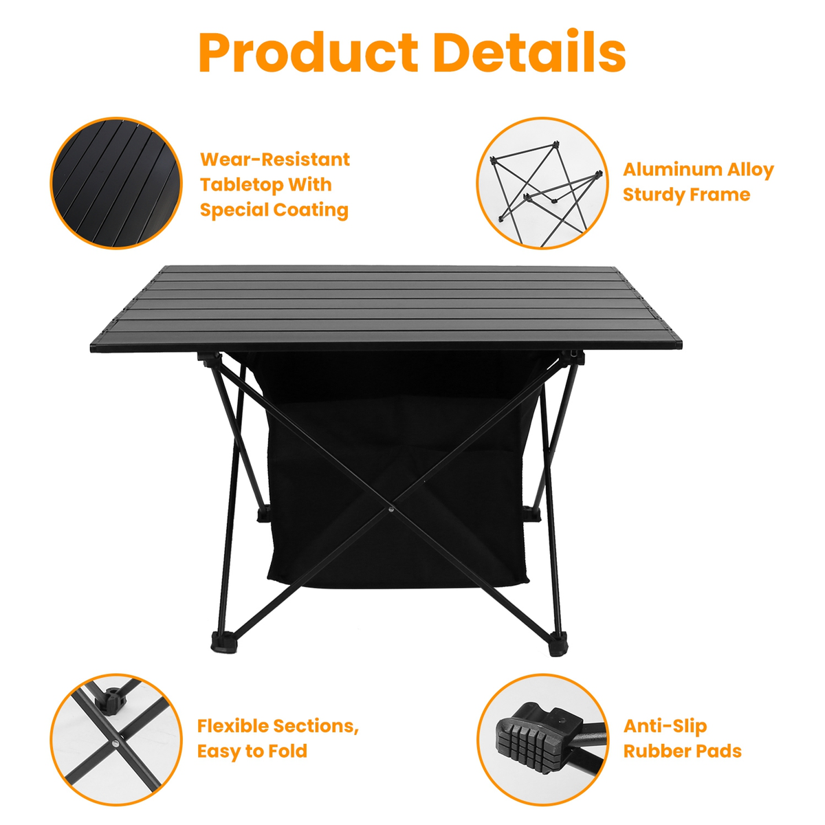 Foldable Roll-Up Camping Table with Storage Basket
