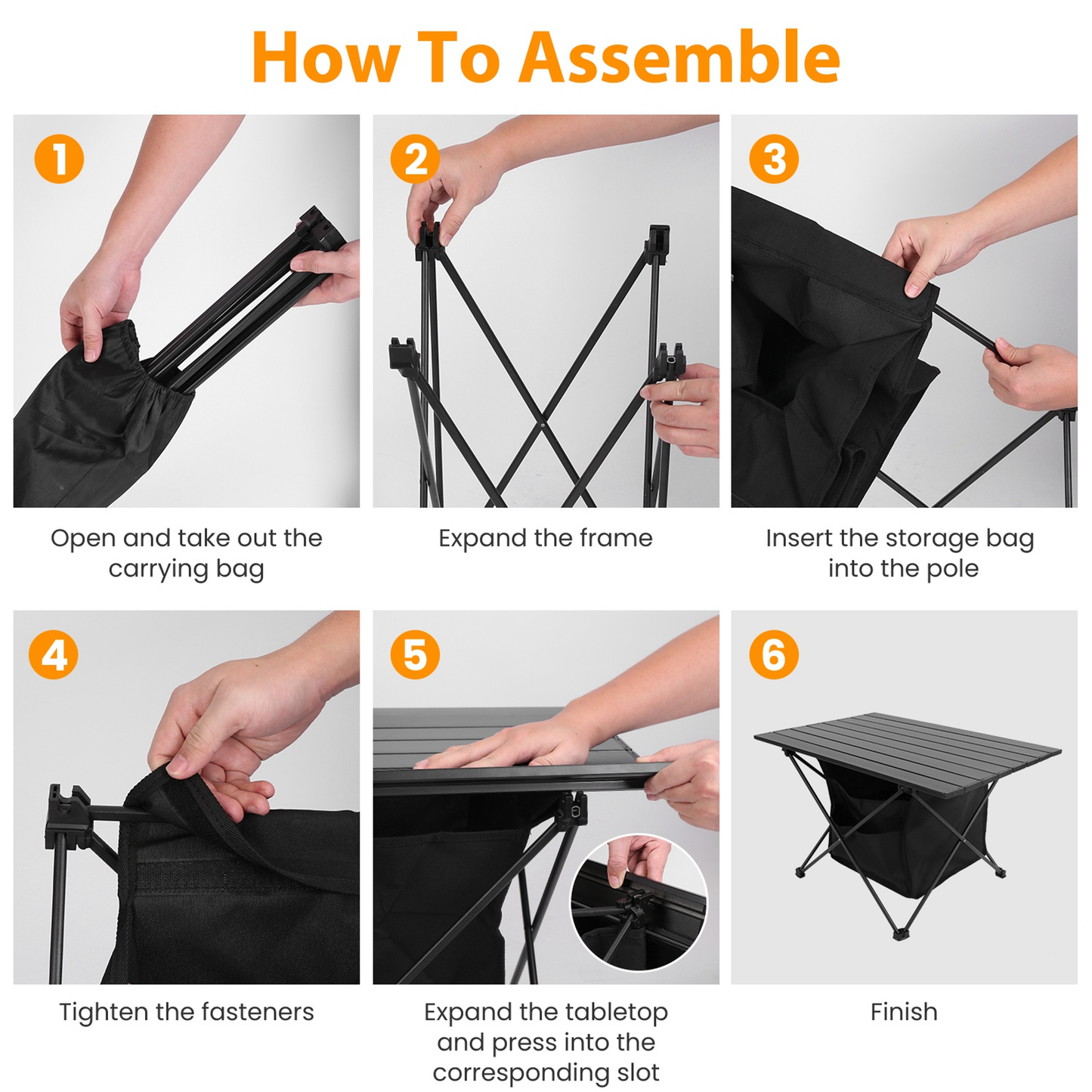 Foldable Roll-Up Camping Table with Storage Basket