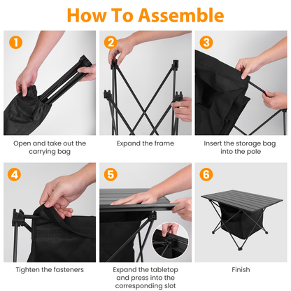 Foldable Roll-Up Camping Table with Storage Basket