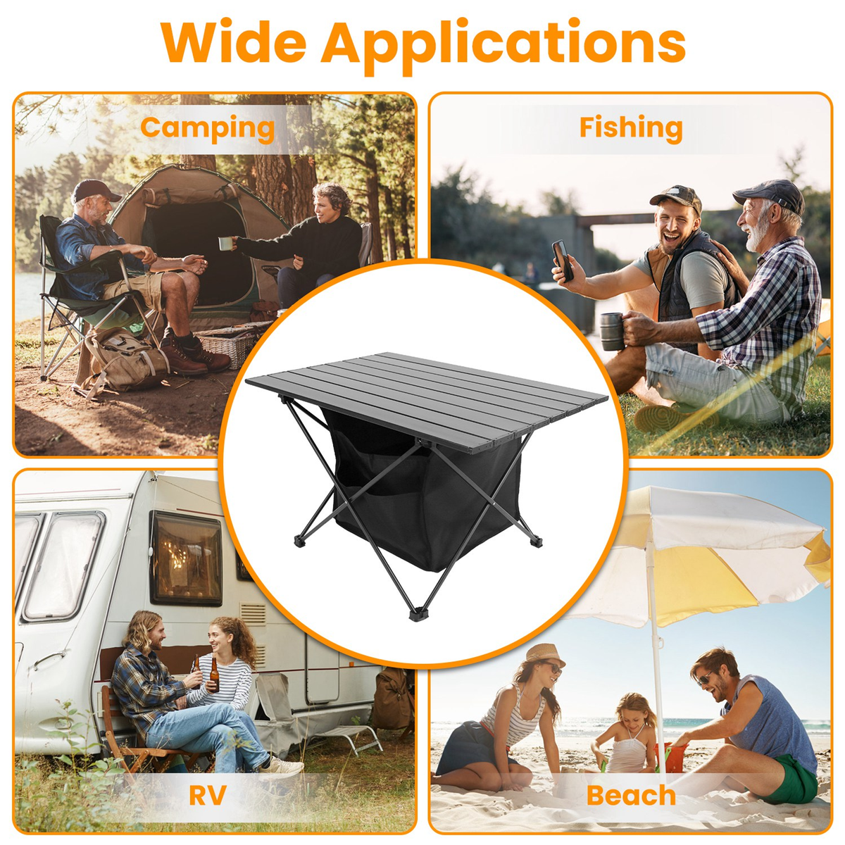 Foldable Roll-Up Camping Table with Storage Basket