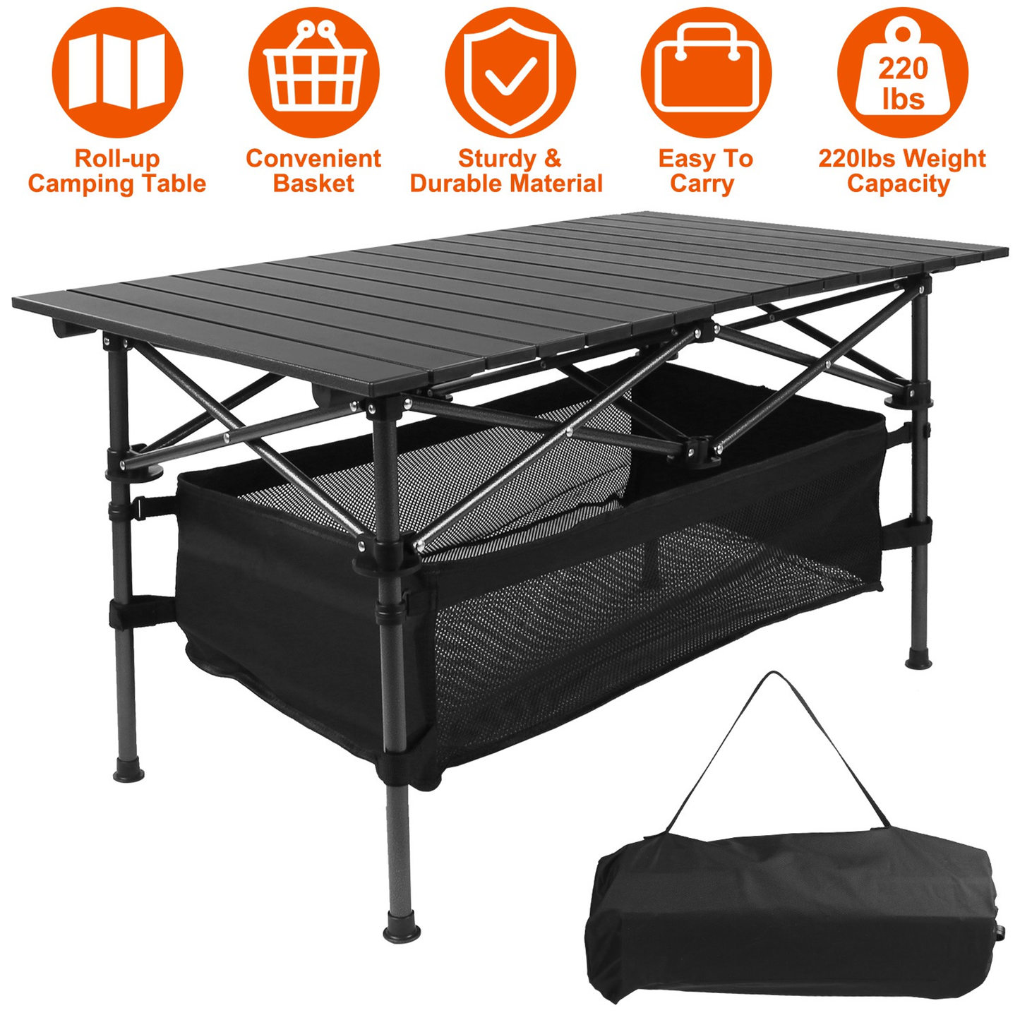 Roll-Up Folding Camping Table with Aluminum Top