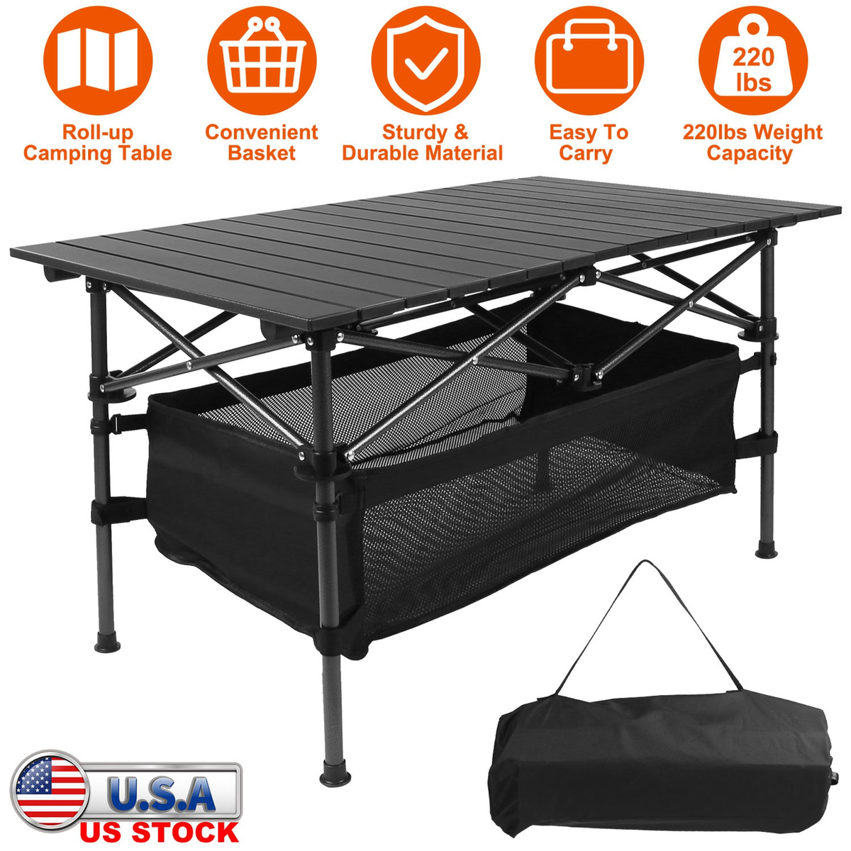 Roll-Up Folding Camping Table with Aluminum Top