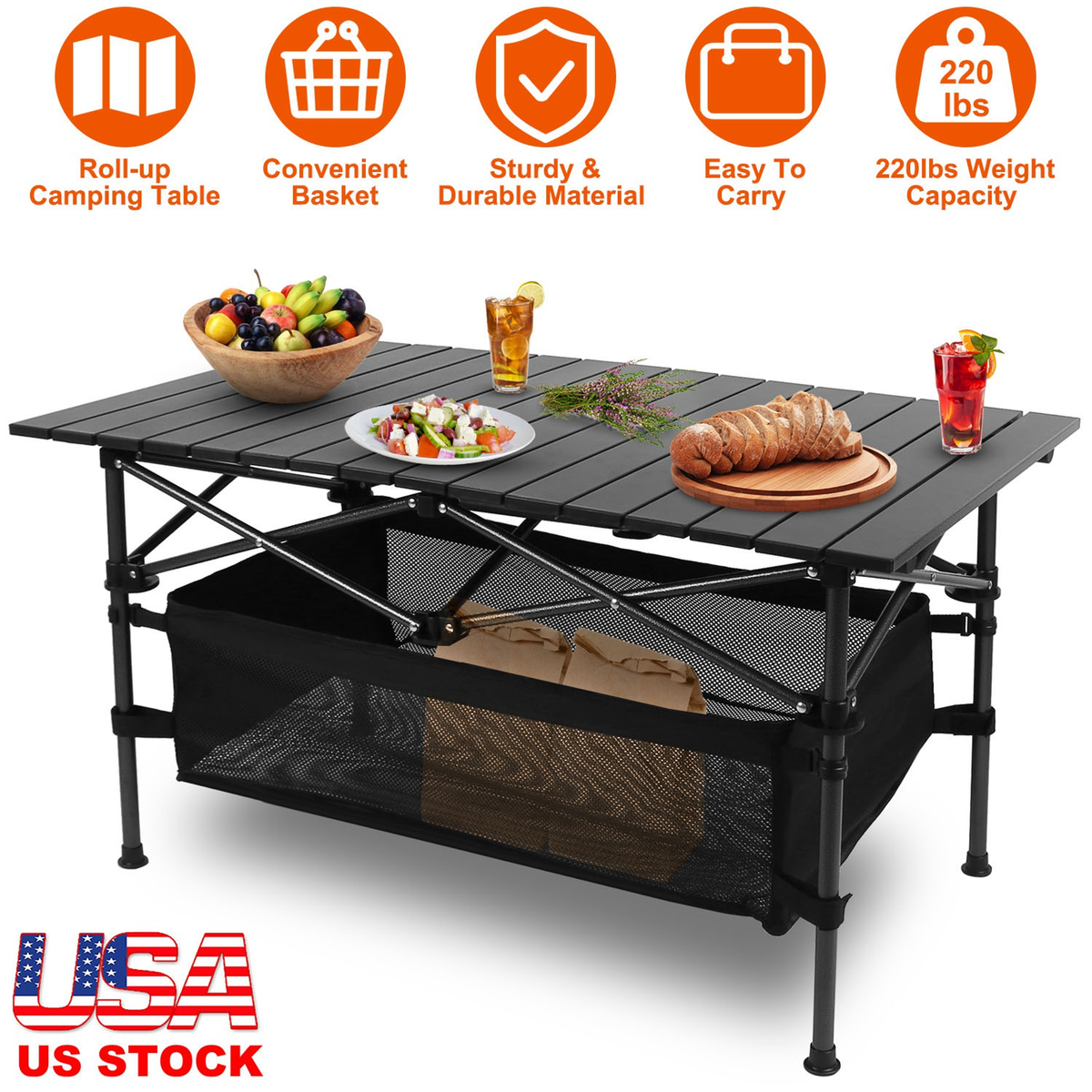 Roll-Up Folding Camping Table with Aluminum Top