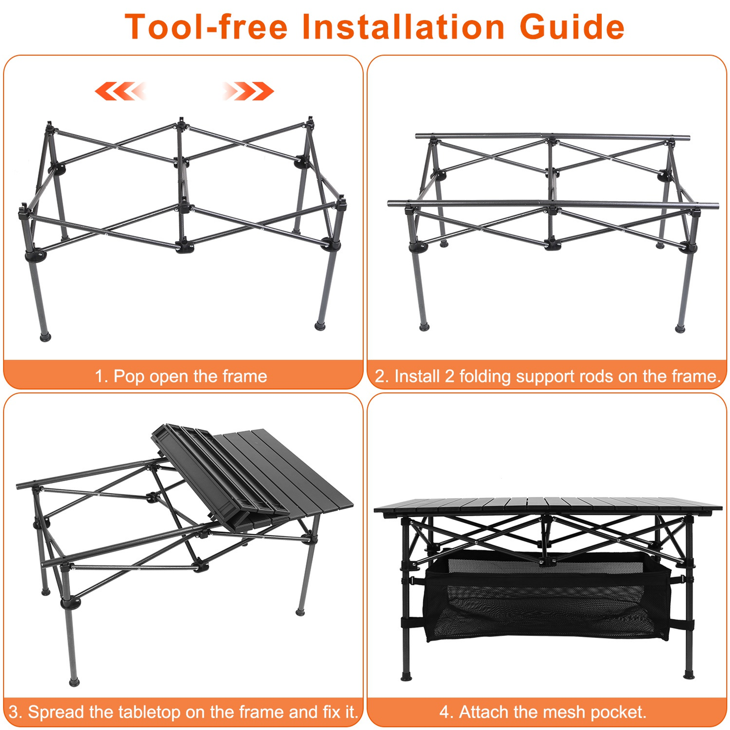 Roll-Up Folding Camping Table with Aluminum Top