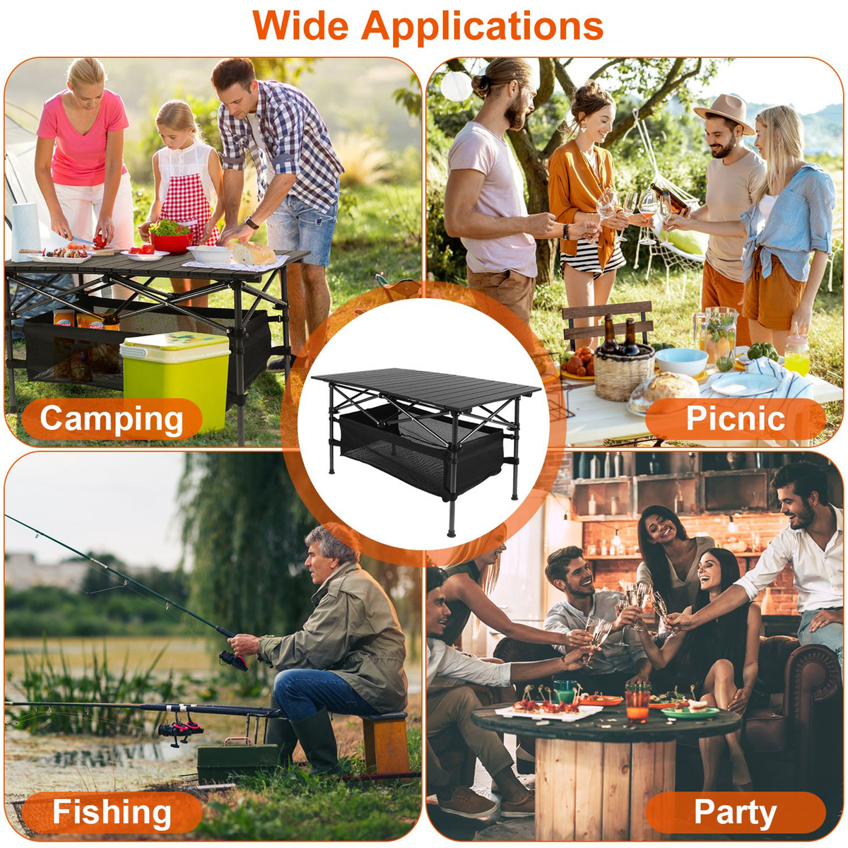 Roll-Up Folding Camping Table with Aluminum Top