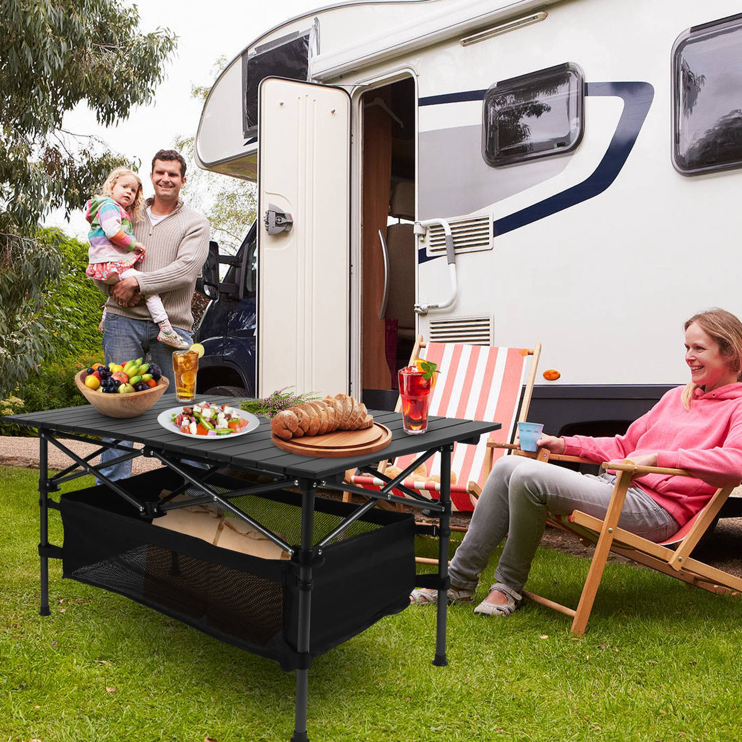 Roll-Up Folding Camping Table with Aluminum Top