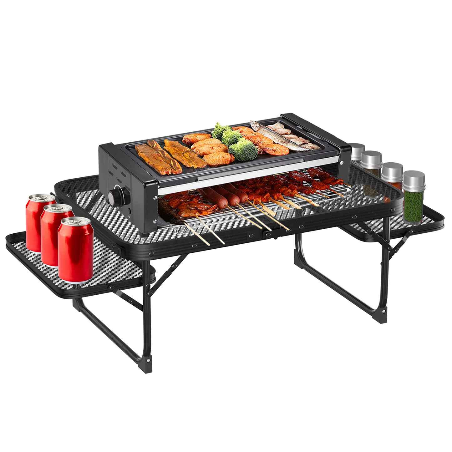 Foldable Camping Table with Side Trays