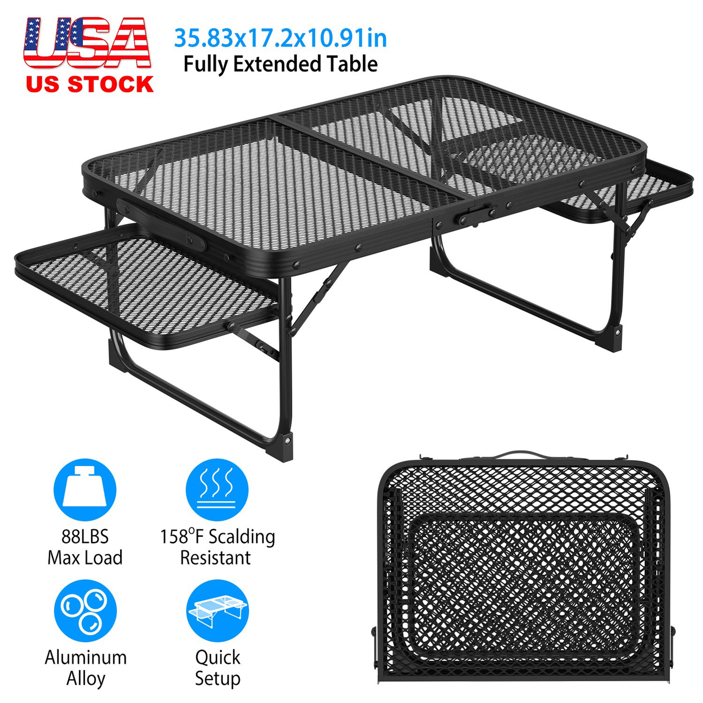 Foldable Camping Table with Side Trays