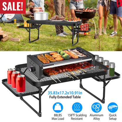 Foldable Camping Table with Side Trays
