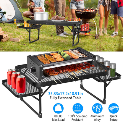 Foldable Camping Table with Side Trays