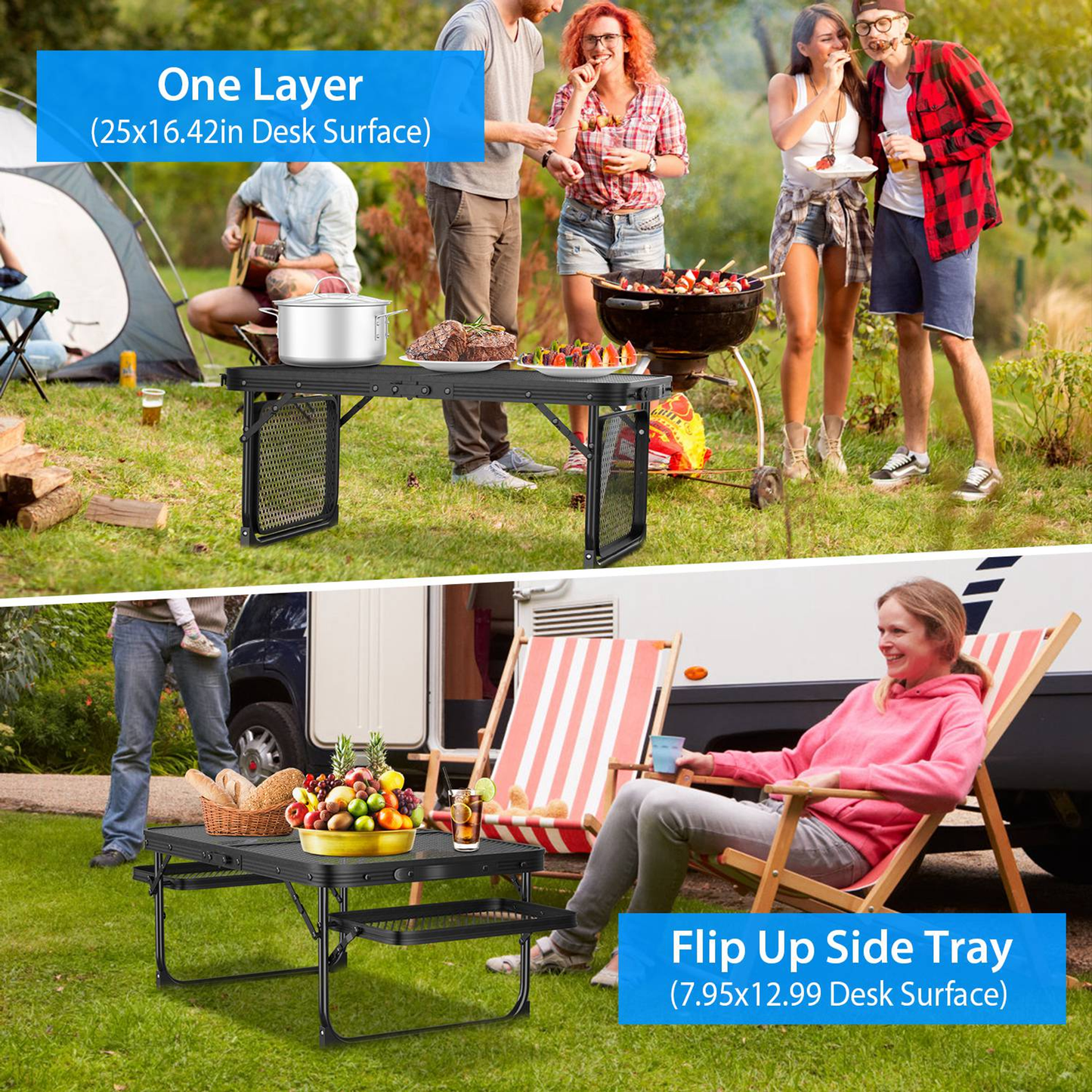 Foldable Camping Table with Side Trays