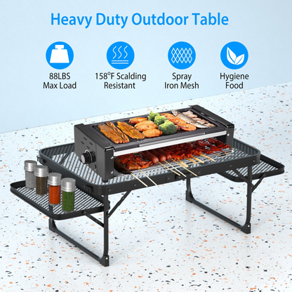 Foldable Camping Table with Side Trays