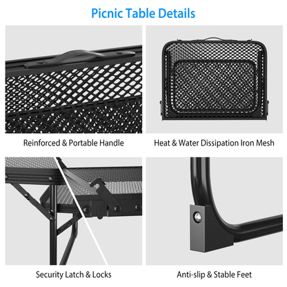 Foldable Camping Table with Side Trays