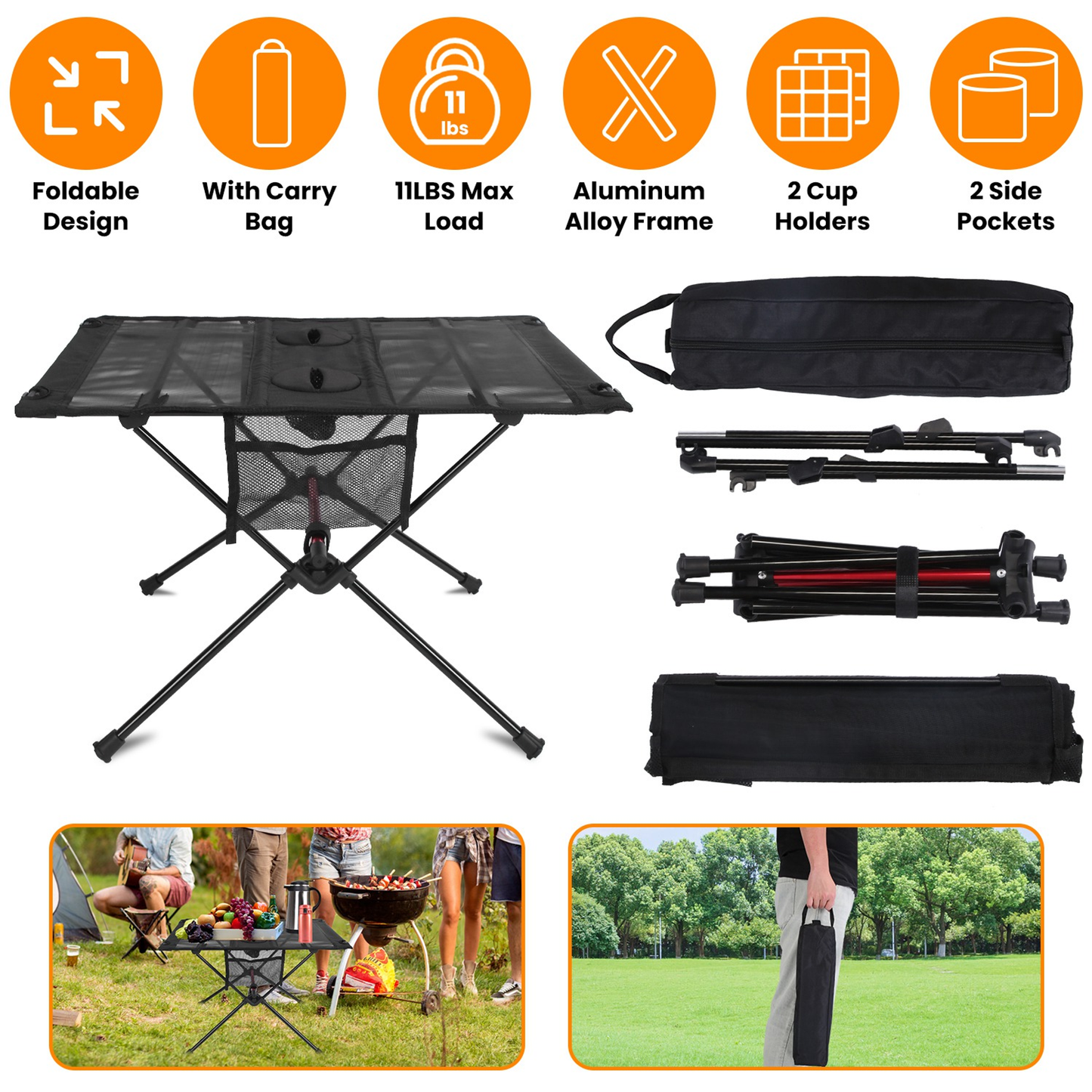 Portable Folding Camping Table with Cup Holders
