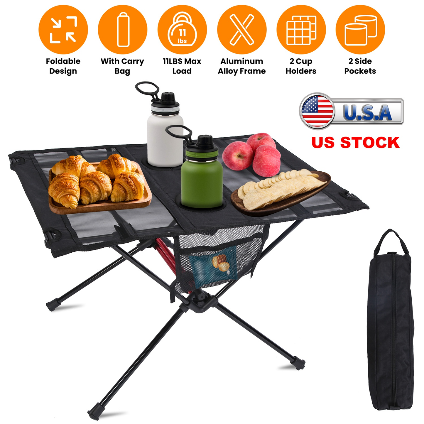 Portable Folding Camping Table with Cup Holders