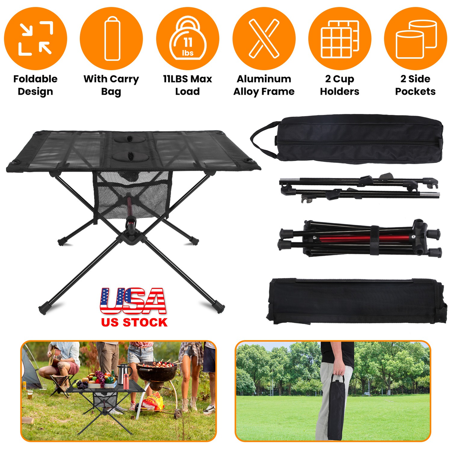 Portable Folding Camping Table with Cup Holders