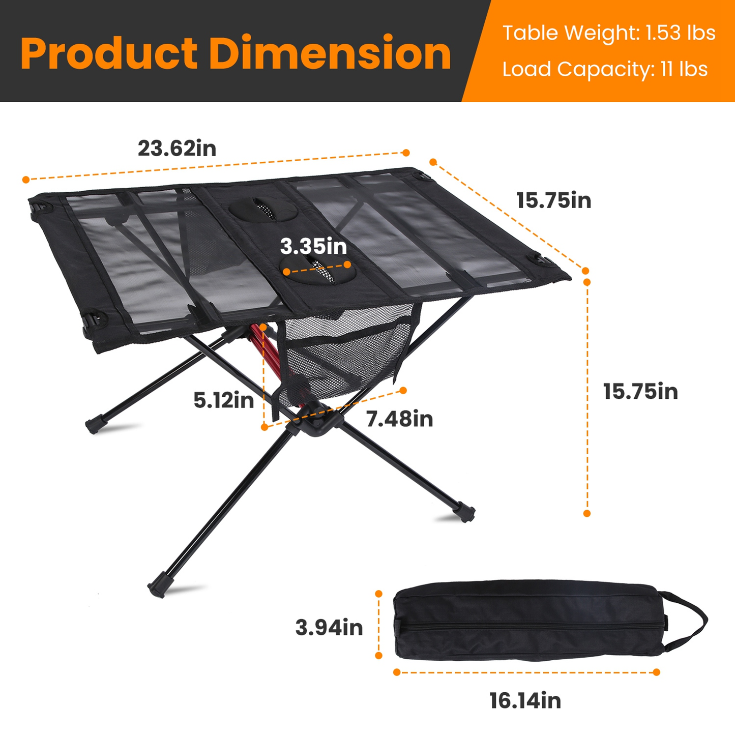 Portable Folding Camping Table with Cup Holders