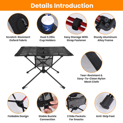 Portable Folding Camping Table with Cup Holders