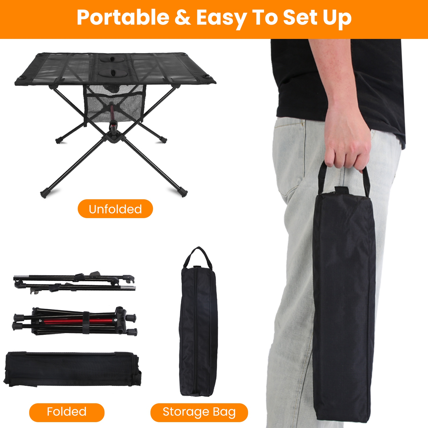 Portable Folding Camping Table with Cup Holders