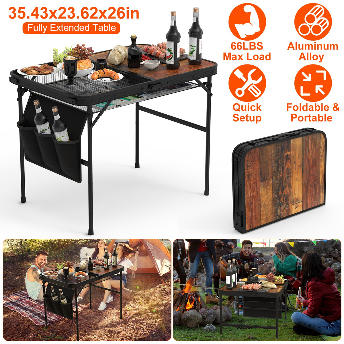 Foldable Camping Table 35.43 x 23.62 x 26 in
